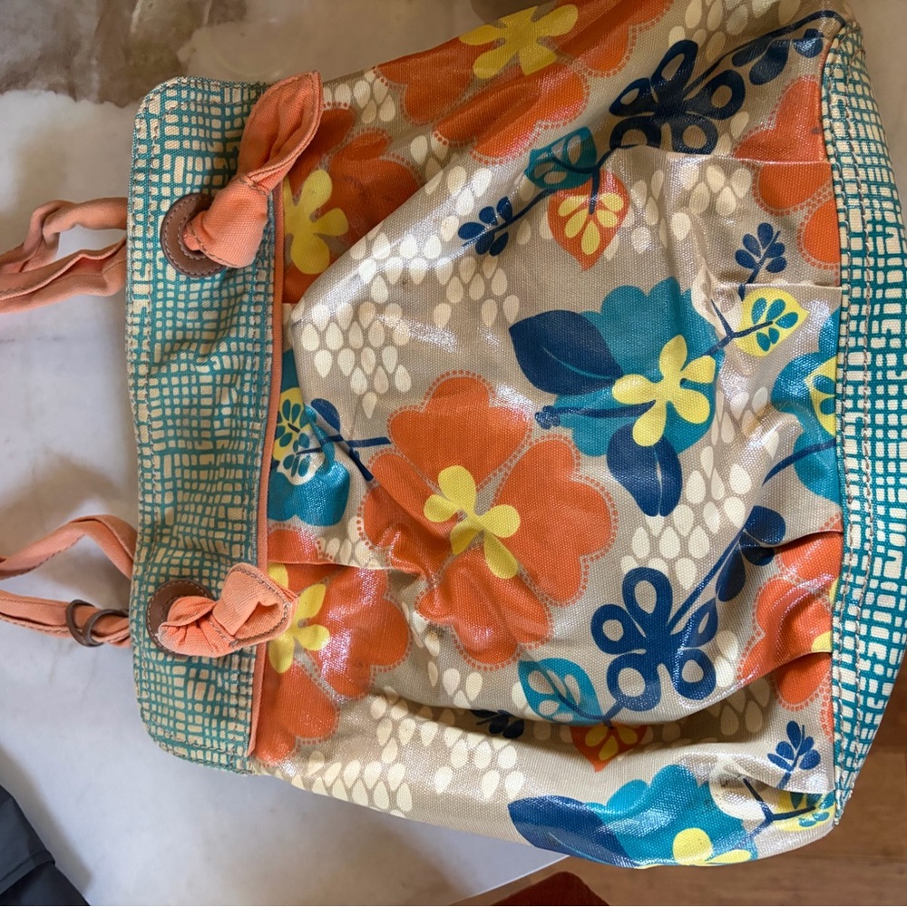 Fossil Floral Shoulder Bag - Orange, Teal & Yellow